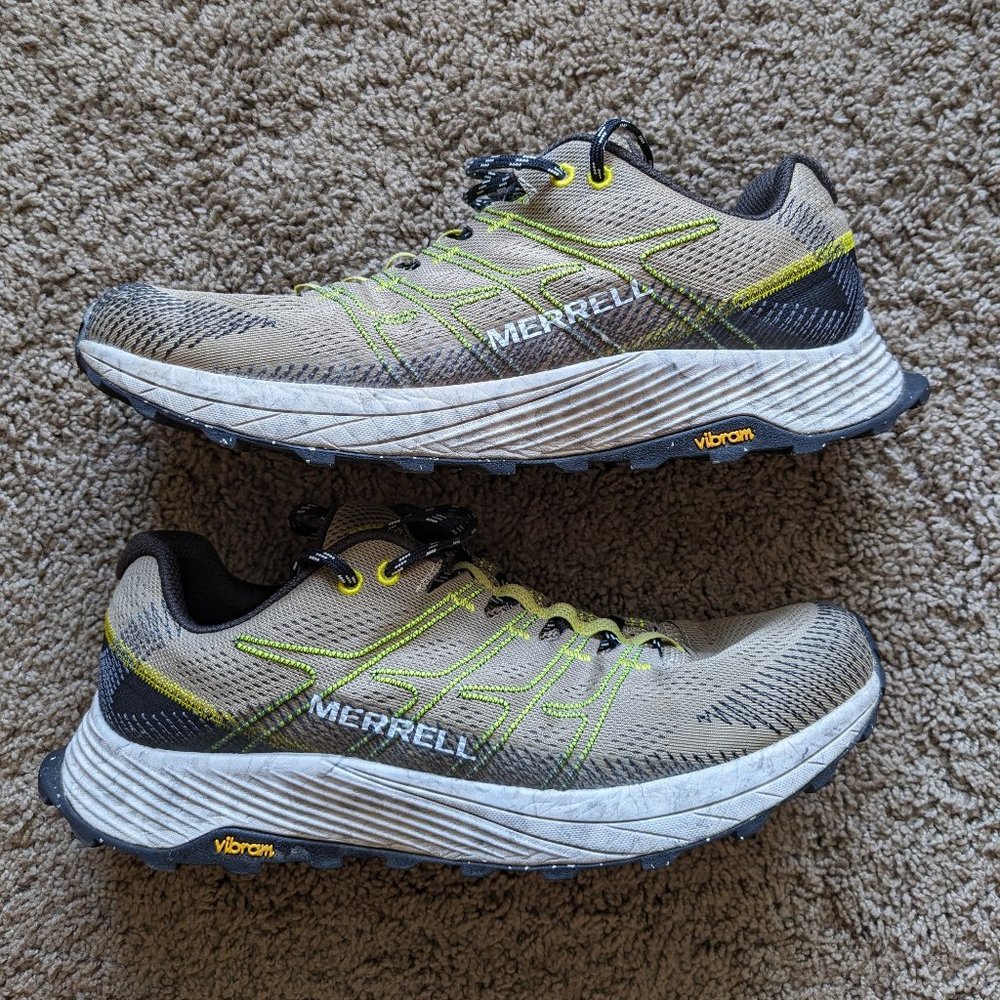 Merrell Moab Flight men’s size 11 tan green trail running shoes vibram